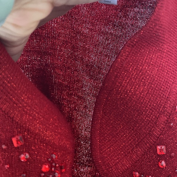 Dark red rhinestone embellished glittery sweater - Picture 17 of 17